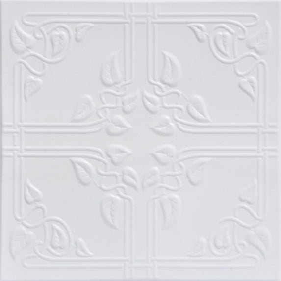 R37 - Ivy Leaves Foam Glue-up Ceiling Tile in Ultra Pure White - Satin (Behr) (259.2 Sq.ft / Pack) - 96 Pieces