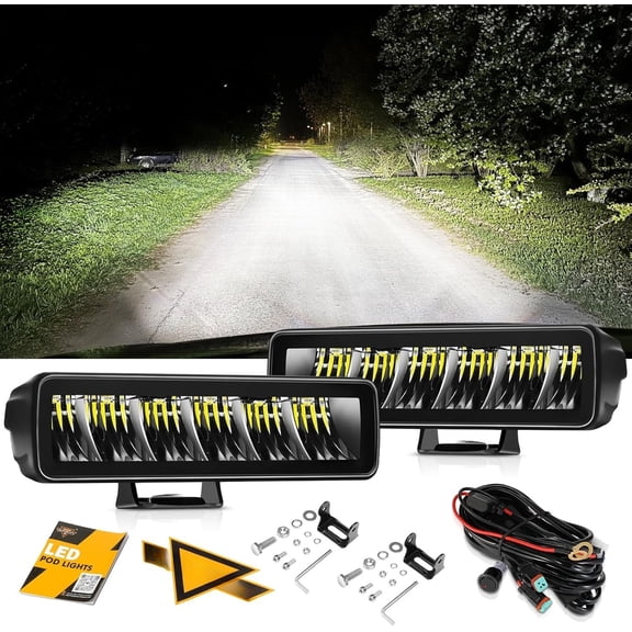 R4 60W Light Pods, 6.3 inch Square Offroad Driving Beam Pod Lights Bar, IP68 White Off Road Light with Wiring Harness for SUV ATV UTV