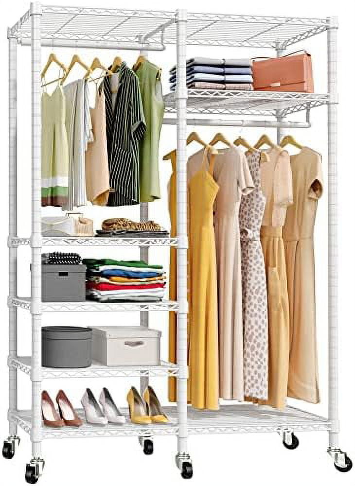 R4 Duty Rolling Garment Rack with Lockable Wheels 6 Tiers Adjustable ...