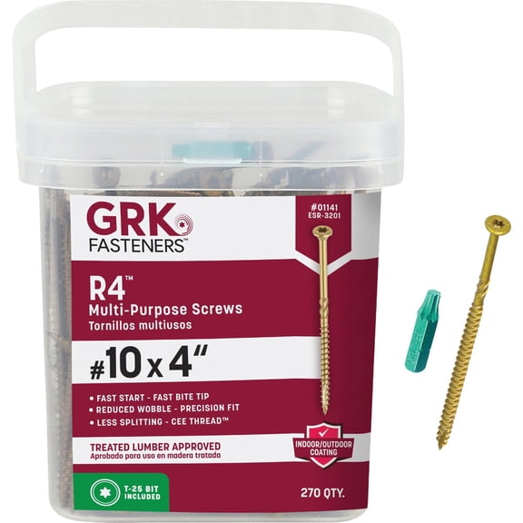 GRK R4 SCREW #10 X 4"  Construction & DIY Use, Standard Hardware Spec
