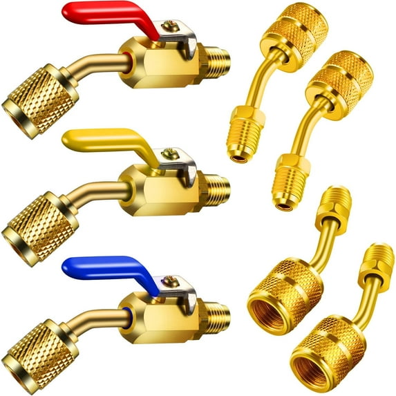 R410A Charging Vacuum Port Adapter Brass Converter with Thimble 5/16 In Female Quick Coupler to 1/4 Inch Male Flare for Mini Split System Air Conditioner HVAC Refrigeration Service (7 Packs)
