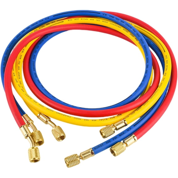 R410A Refrigerant Charging Hoses 3 Pack, 35 Inch HVAC Vacuum Hose Kit with Copper Valve, 1/4 & 5/16 Fittings for AC Recharge 800-4000 PSI