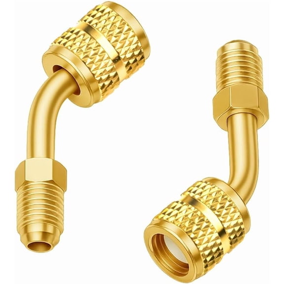 R410a Adapter, 2PCS Mini Split 5/16" SAE Female to 1/4" Male Swivel Adapter Fits with 45 AngleThimble, Automotive HVAC Air Conditioner Refriration Accessories, Universal Fit