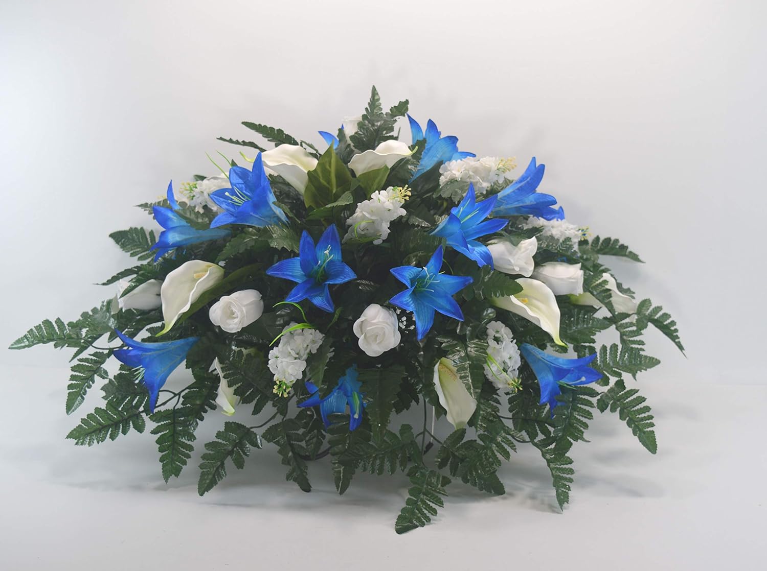 R42 Rose, Lily and Mixed Bush Cemetery Flower Arrangement, Headstone