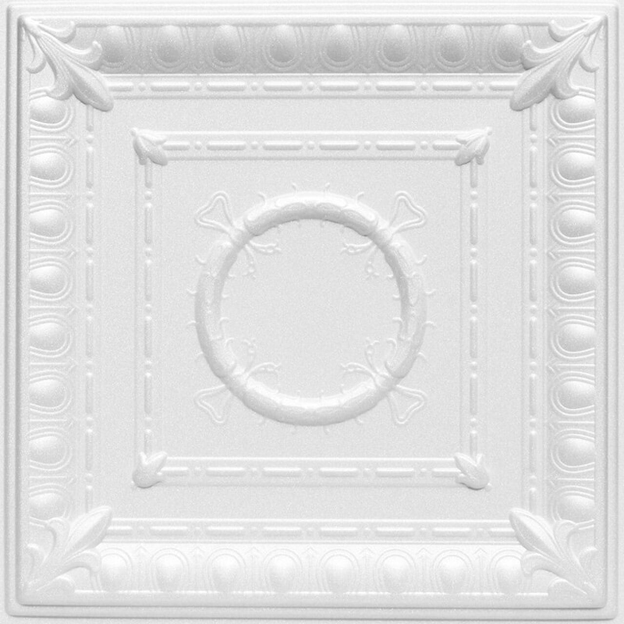 Romanesque White Polystyrene Glue-up Ceiling Tile 1.6 ft x 1.6 ft