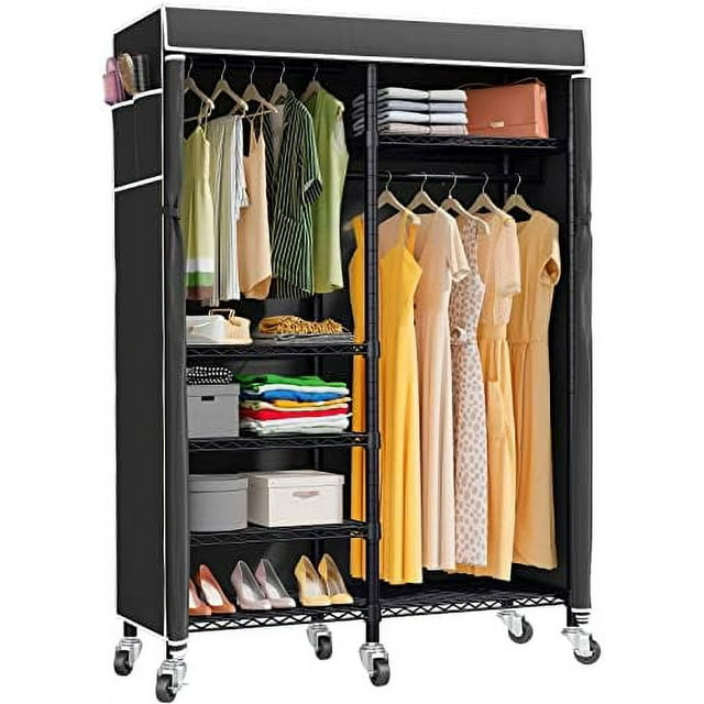 R4C Garment Rack Rolling 6 Tiers Heavy Duty Adjustable Wire Portable