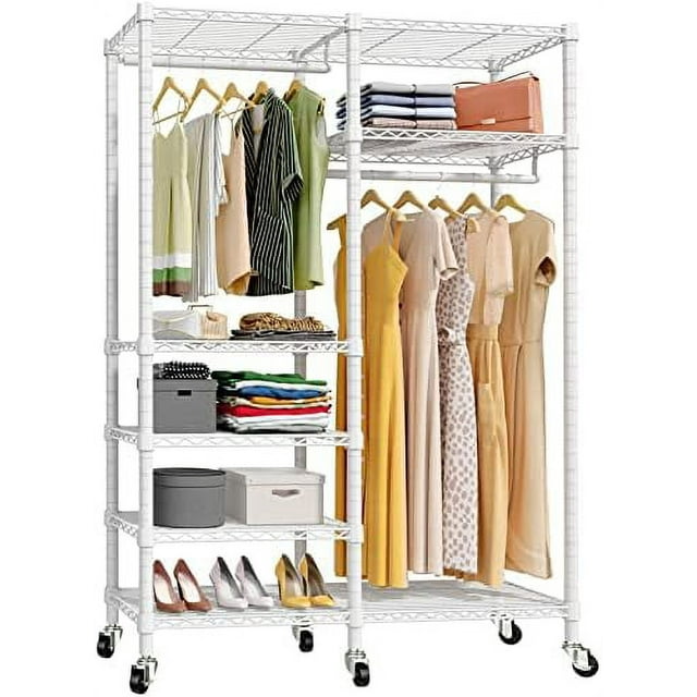 R4C Rolling Garment Rack 6 Tiers Adjustable Heavy Duty Wire Shelving