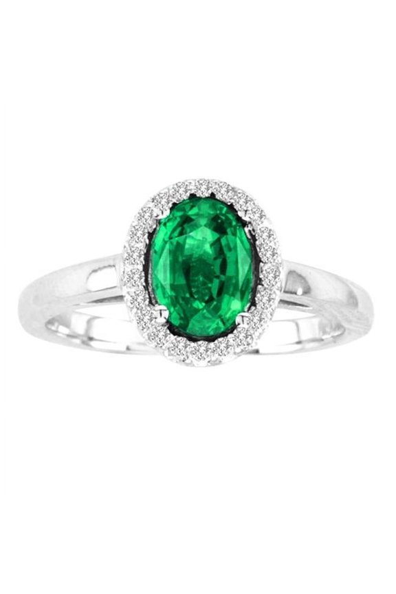 R50916-14W-EM-64-i-1 6 x 4 in. 14K White Gold Oval Emerald I-1 Gemstone Ring