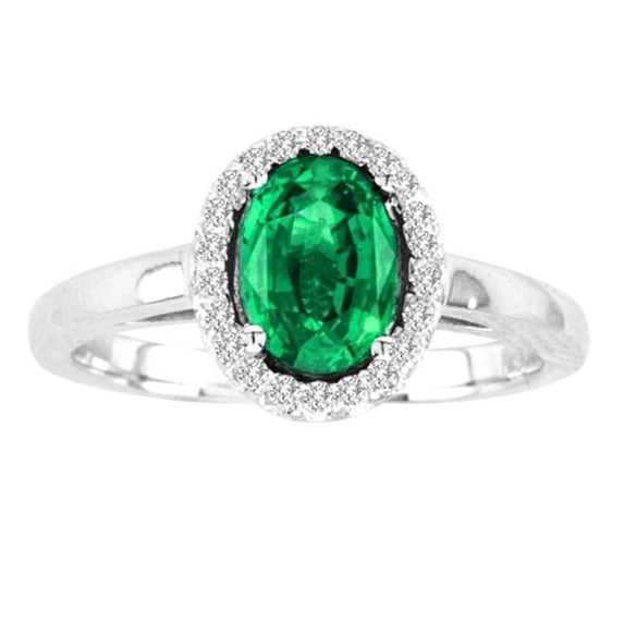 R50916-14W-EM-64-vs2 6 x 4 in. 14K White Gold Oval Emerald VS2 Gemstone Ring