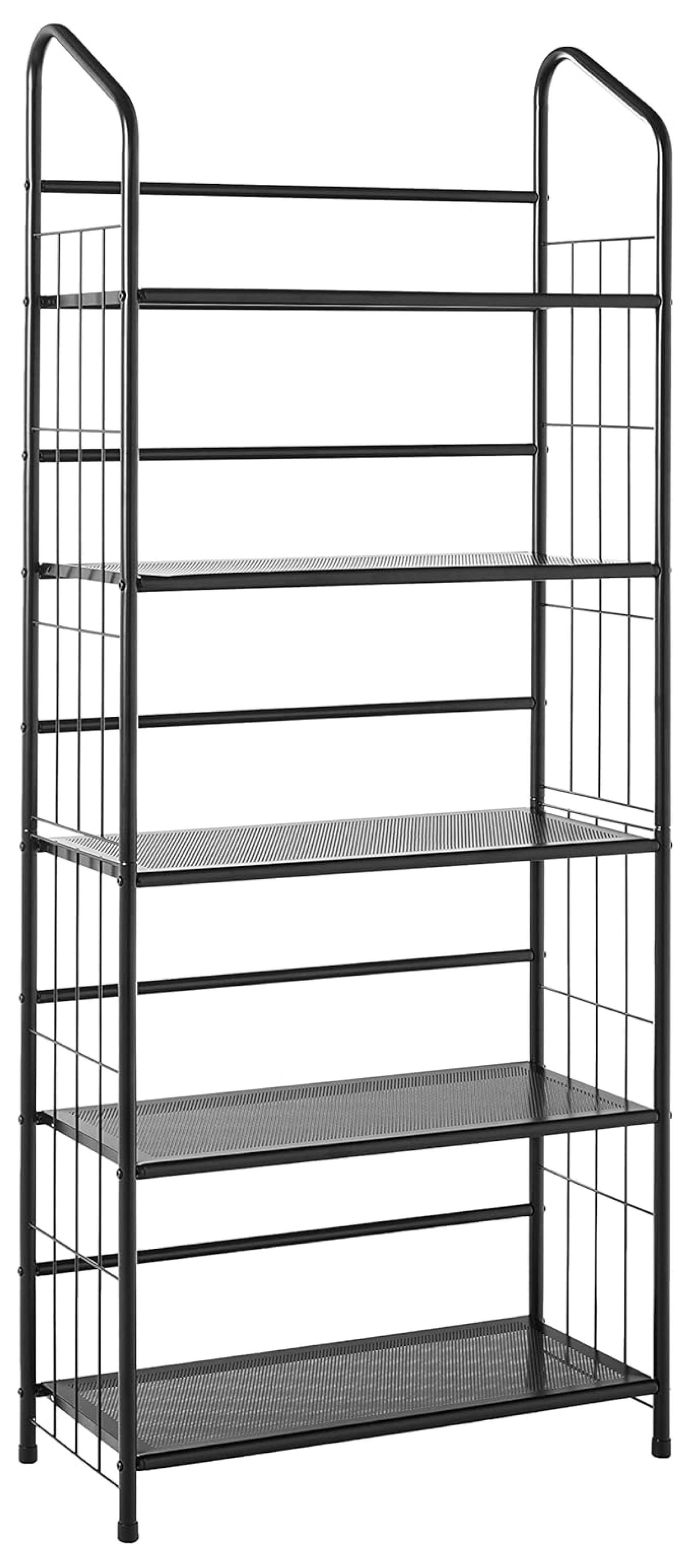 Black Metal 5-Tier Standard Bookcase for Office