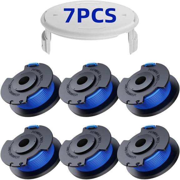 R6+1 Trimmer Line Spool Set for Ryobi AC14RL3A AC14HCA, 6 Replacement Line Shafts + 1 Cover, Blue Compatible Weed Eater Head Coil Kit