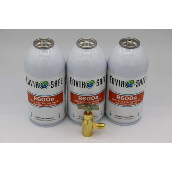 R600a Refrigerant -3 Cans and Brass Tap- Self Sealing- R600a for HVAC for Use