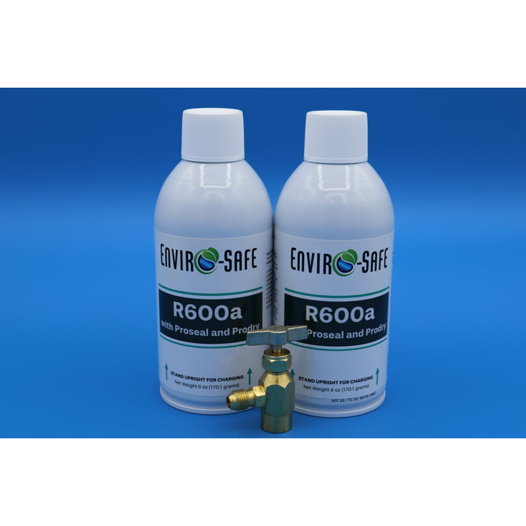 Enviro-Safe cme5002 R600a Refrigerant with ProSeal & ProDry with Tap, Upright Can R-600a, 2 Cans and Tap, Size: 6oz Cans, Clear