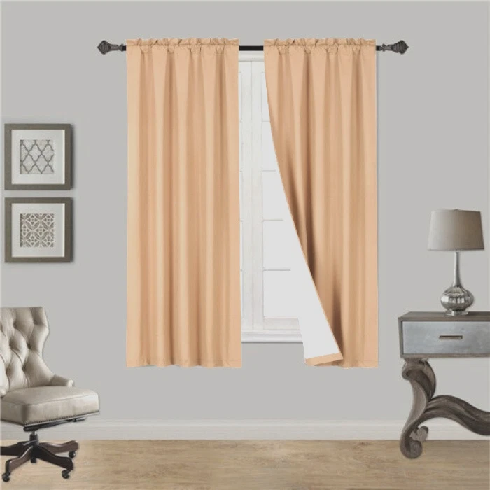 Gold R64 1 panel solid lined foam backing blackout window curtain treatment drape rod pocket matte smooth fabric 37"wide x63"long