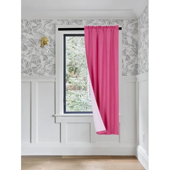 Hot pink R64 1 panel solid lined foam backing blackout window curtain treatment drape rod pocket matte smooth fabric 37"wide x63"long