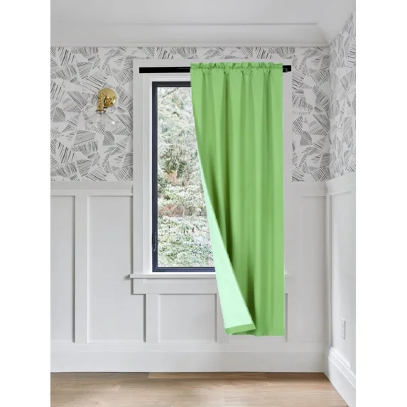 Gorgeous Home Linen Lime Green 1 Panel Solid Lined Backing Window Curtain Drape Rod Pocket Matte 35"Width x 63" Short Length