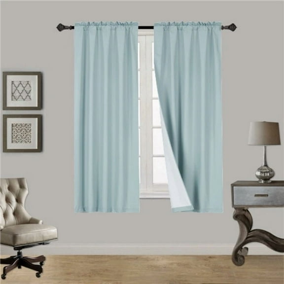 Slate Blue R64 1 panel solid lined foam backing blackout window curtain treatment drape rod pocket matte smooth fabric 37"wide x63"long