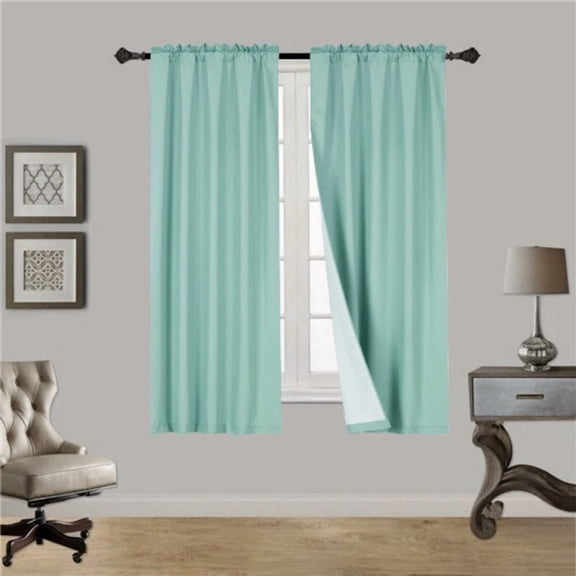 Teal Blue R64 1 panel solid lined foam backing blackout window curtain treatment drape rod pocket matte smooth fabric 37"wide x63"long