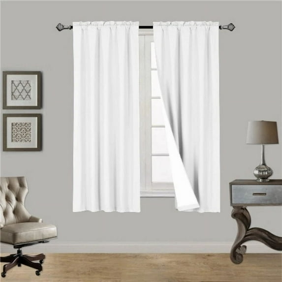 White R64 1 panel solid lined foam backing blackout window curtain treatment drape rod pocket matte smooth fabric 37"wide x63"long