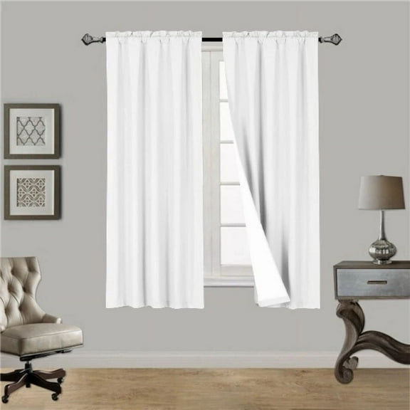 White R64 1 panel solid lined foam backing blackout window curtain treatment drape rod pocket matte smooth fabric 37"wide x63"long