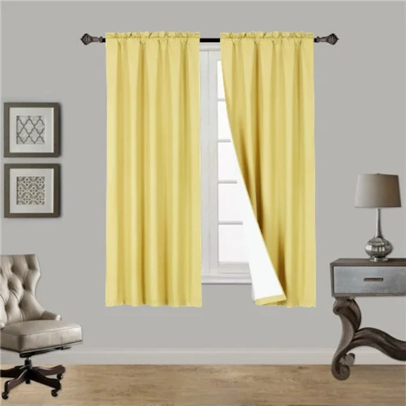 Yellow R64 1 panel solid lined foam backing blackout window curtain treatment drape rod pocket matte smooth fabric 37"wide x63"long