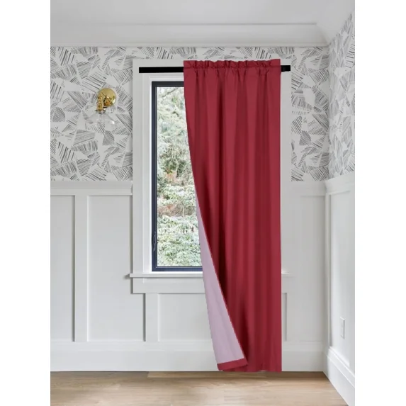 Gorgeous Home Linen Burgundy 1 Panel Solid Lined Backing Window Curtain Drape Rod Pocket Matte 35"Wide x 84"Long