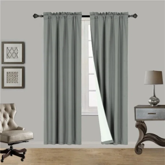 Charcoal Grey R64 1 panel solid lined foam backing blackout window curtain treatment drape rod pocket matte smooth fabric 37"wide x84"long