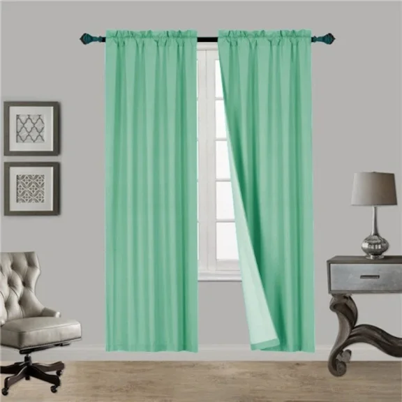 Mint Green R64 1 panel solid lined foam backing blackout window curtain treatment drape rod pocket matte smooth fabric 37"wide x84"long