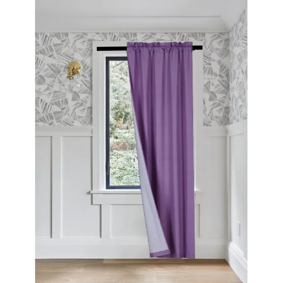 Gorgeous Home Linen Purple 1 Panel Solid Lined Backing Window Curtain Drape Rod Pocket Matte 35"Wide x 84"Long