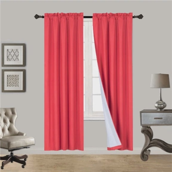 Red R64 1 panel solid lined foam backing blackout window curtain treatment drape rod pocket matte smooth fabric 37"wide x84"long