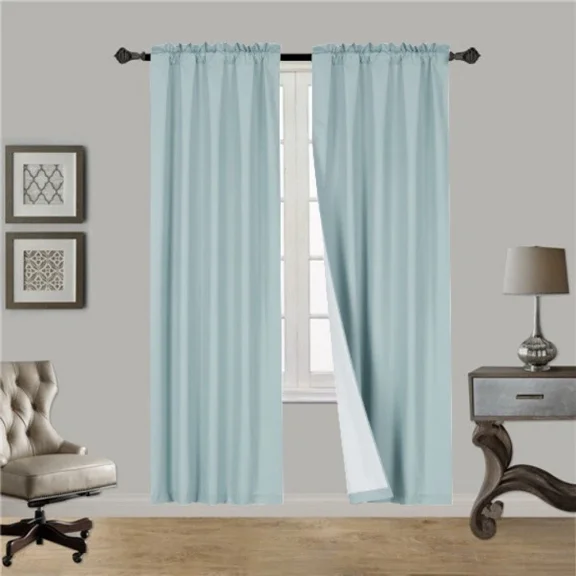 Slate Blue R64 1 panel solid lined foam backing blackout window curtain treatment drape rod pocket matte smooth fabric 37"wide x84"long