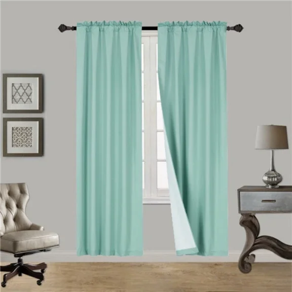 Teal R64 1 panel solid lined foam backing blackout window curtain treatment drape rod pocket matte smooth fabric 37"wide x84"long