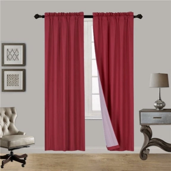 Burgundy R64 1 panel solid lined foam backing blackout window curtain treatment drape rod pocket matte smooth fabric 37"wide x95"long