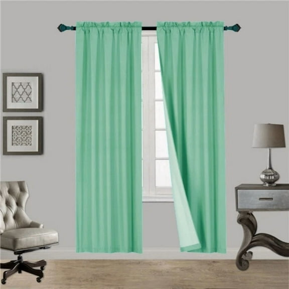 Mint Green R64 1 panel solid lined foam backing blackout window curtain treatment drape rod pocket matte smooth fabric 37"wide x95"long