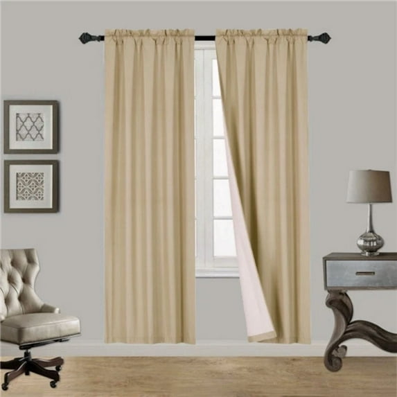 Taupe R64 1 panel solid lined foam backing blackout window curtain treatment drape rod pocket matte smooth fabric 37"wide x95"long