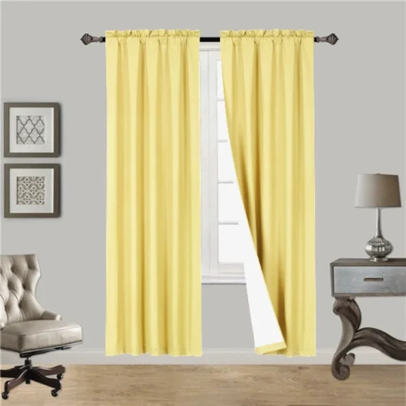 Yellow R64 1 panel solid lined foam backing blackout window curtain treatment drape rod pocket matte smooth fabric 37"wide x95"long