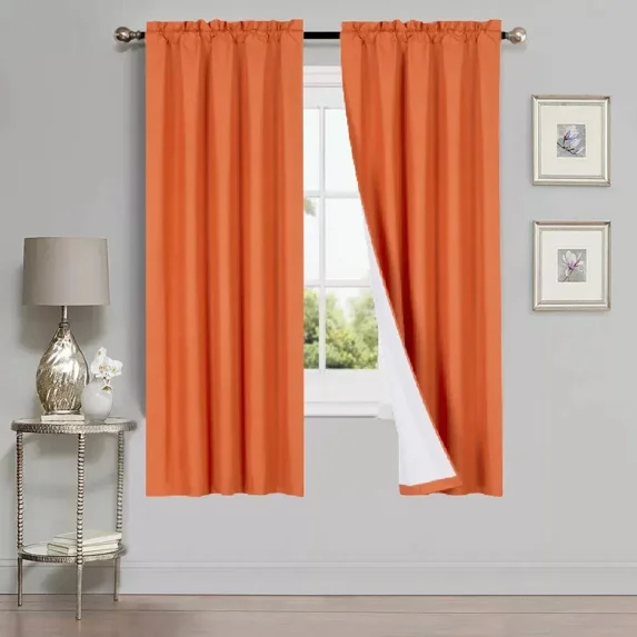Gorgeous Home Linen 2 Piece Set Foam Lined Backing Window curtain Treatment Rod Pocket Topper Matte Solid Color Orange Measures 37" Width x 63" Length Each pc