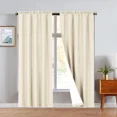thumbnail image 1 of R64 2 piece solid insulated foam backing lined thermal blackout window curtain panel treatment drape rod pocket top matte smooth in different sizes 84" Ivory, 1 of 5
