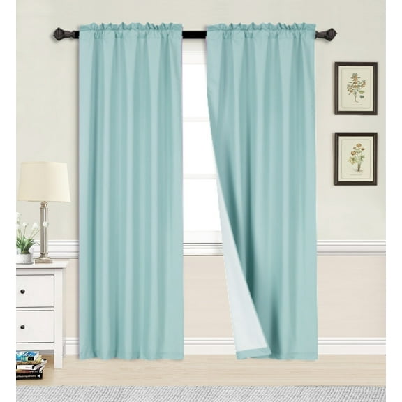 R64 2Pc Solid Foam Backing Lined Window Curtain Panels Treatment Rod Pocket Drape Matte Smooth Fabric 35 Inches Wide X 95 Inches Long Each pc Color Light Blue