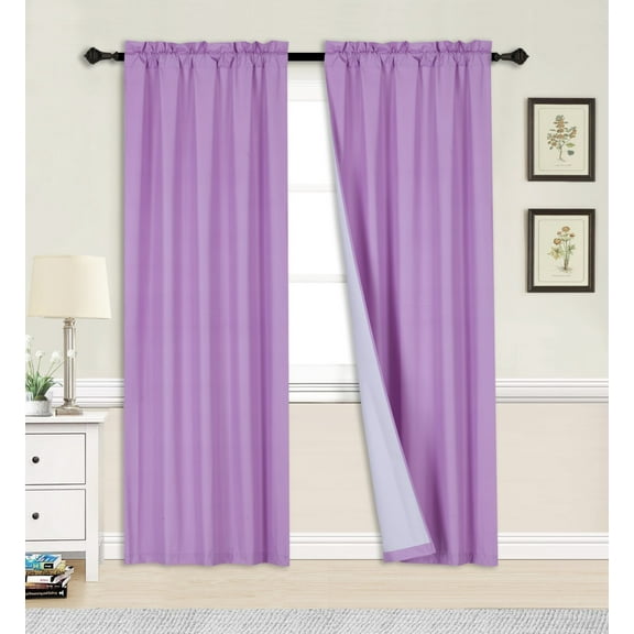 R64 2Pc Solid Foam Backing Lined Window Curtain Panels Treatment Rod Pocket Drape Matte Smooth Fabric 35 Inches Wide X 95 Inches Long Each pc Color Lilac