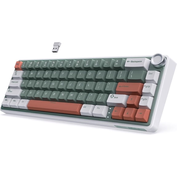 R65 Mechanical Keyboard with Volume Knob, Tri-Mode 2.4G/USB-C/BT Gasket Mounted 60% Gaming Keyboard with 66Keys, PBT Keycaps, QMK/VIA, Hot Swappable Cream , Clay Green