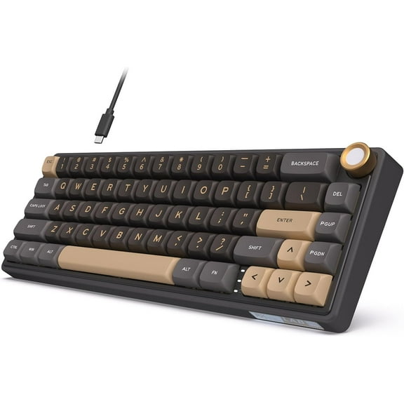 R65 Wired Gaming Keyboard with Volume Knob, 60% Percent RGB Backlit Mechanical Keyboard Gasket Mount with PBT Keycaps, MDA Profile, QMK/VIA, 66 Keys Hot Swappable Cream Switch, Black