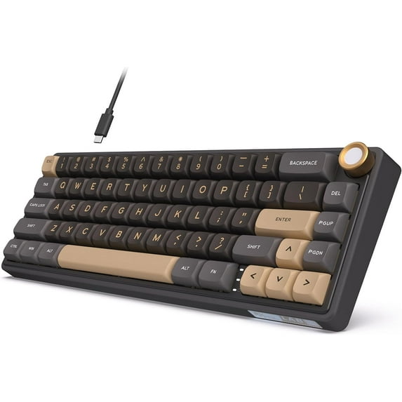 R65 Wired Gaming Keyboard with Volume Knob, 60% Percent RGB Backlit Mechanical Keyboard Gasket Mount with PBT Keycaps, MDA Profile, QMK/VIA, 66 Keys Hot Swappable Cream Switch, Black