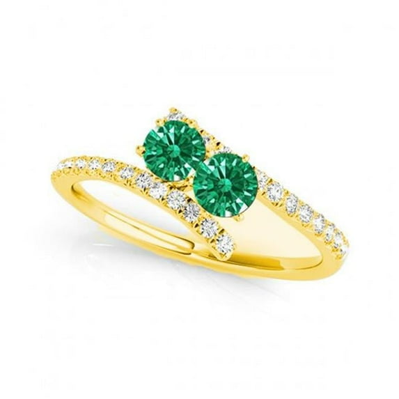 R781-EM-D-.50-14Y-vs-2 0.5 14K Yellow Gold Emerald Two Stone Rings, vs-2 Round