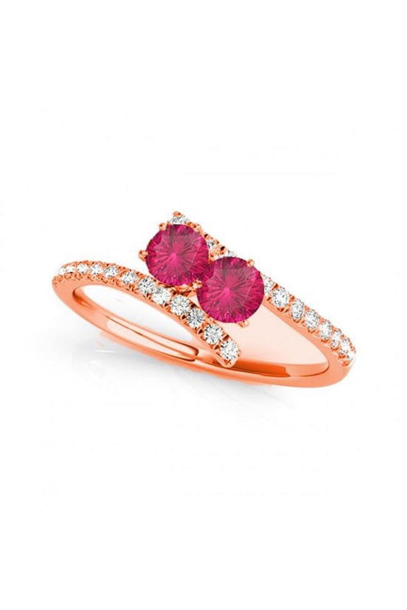 R781-RB-D-1.0-14R-vs-2 1.0 14K Rose Gold Rubilite Two Stone Rings, vs-2 Round