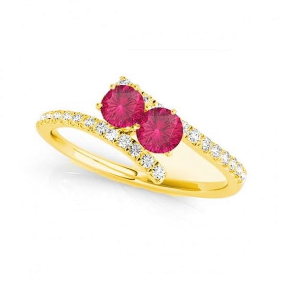 R781-RB-D-.25-14Y-i-1 0.25 14K Yellow Gold Rubilite Two Stone Rings, i-1 Round