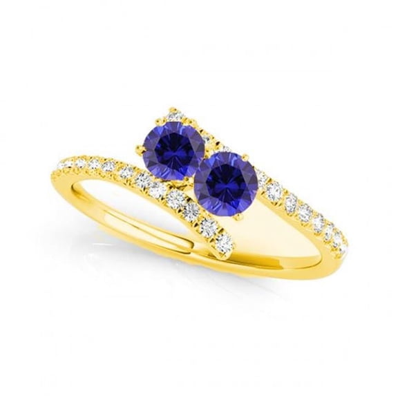 R781-S-D-.75-14Y-vs-2 0.75 14K Yellow Gold Sapphire Two Stone Rings, vs-2 Round