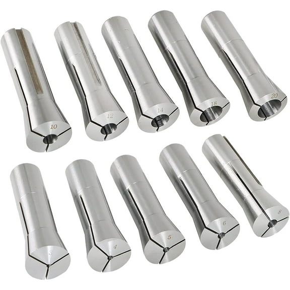 R8 Collet Set 3-20MM Fit for Various R8 Mill Spindle Taper Bore 0.0006 TIR 10 Pack