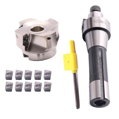 R8 FMB22 7/16-20 Shank Face End Mill Arbor and 2.48"/63mm Cutting Diameter 4-Flute 400R-63-22-4T CNC Face End Milling Shell Cutter with 10Pcs APMT1604 Carbide Inserts and T15 Wrench$$Tools