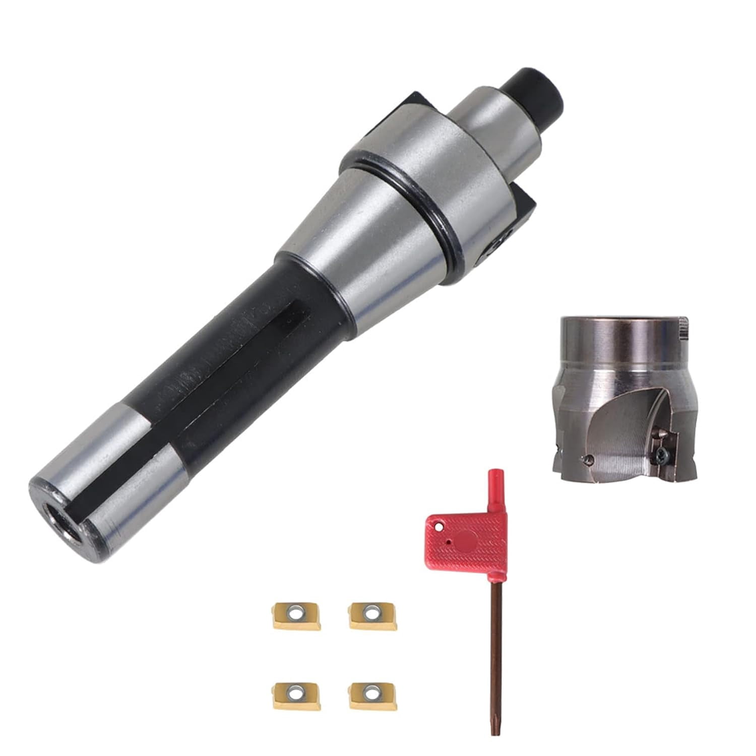 R8 FMB22 Milling Handle 400R 50MM CNC End Milling Cutter Suitable for Plate Cutting and Milling Machine Workpiece Finishing with T15 Wrench and 4 Pieces APMT1604 Carbide Inserts